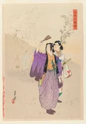 Dandis admiran la caída de los cerezos en flor de la serie Imágenes de jardines de flores, 1893